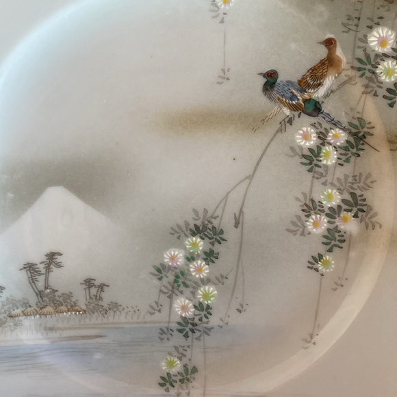 VINTAGE Hand Painted Japanese Mt Fuji Nature Bird Floral Porcelain 7.25" Plate - Picture 5 of 11
